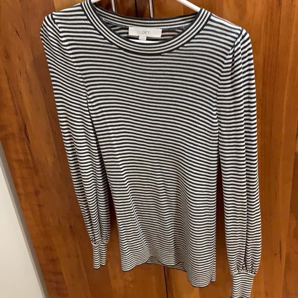 Loft rouched-sleeved, striped sweater